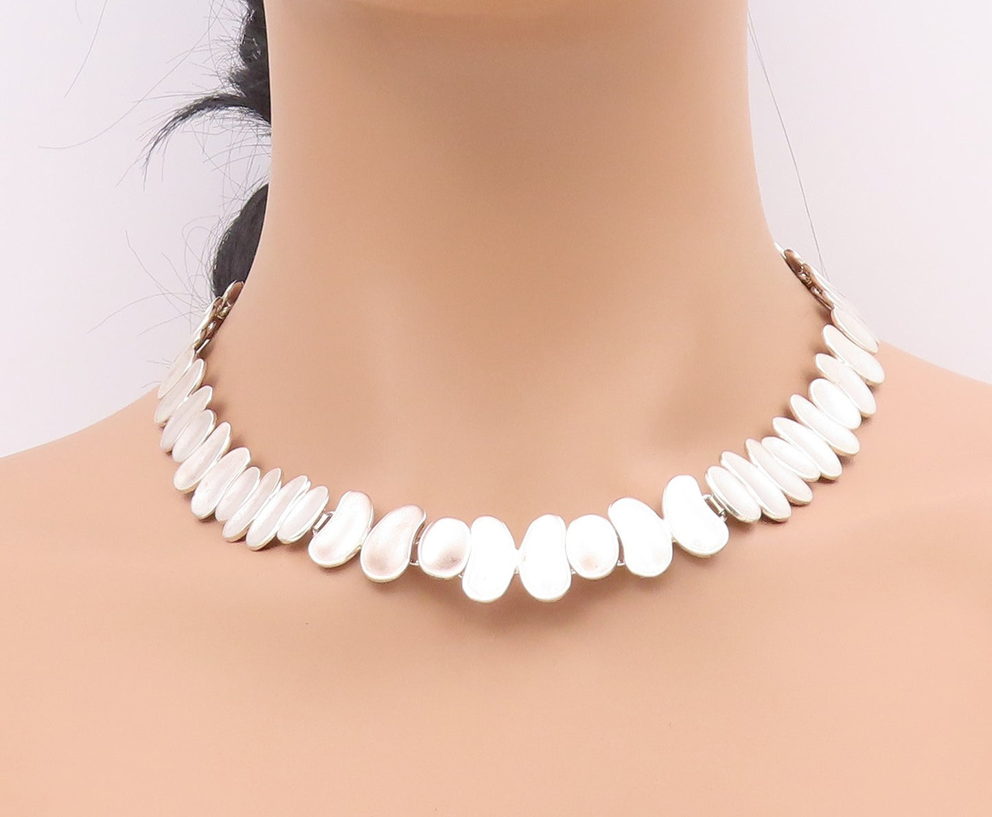 925 Sterling Silver Vintage Necklace MEXICO Chunky Asymmetrical Chain NE4701