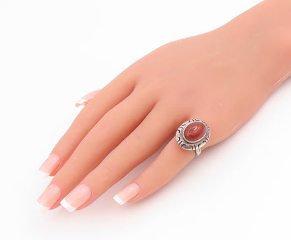 925 Sterling Silver Vintage Ring MEXICO Cabochon Carnelian Band  Sz 4  RG34492