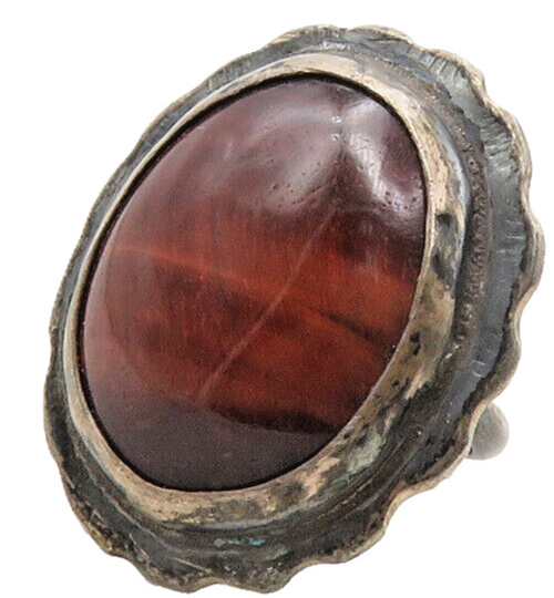925 Sterling Silver  Vintage Red Tiger's Eye Square Cocktail Ring Sz 6 RG13501