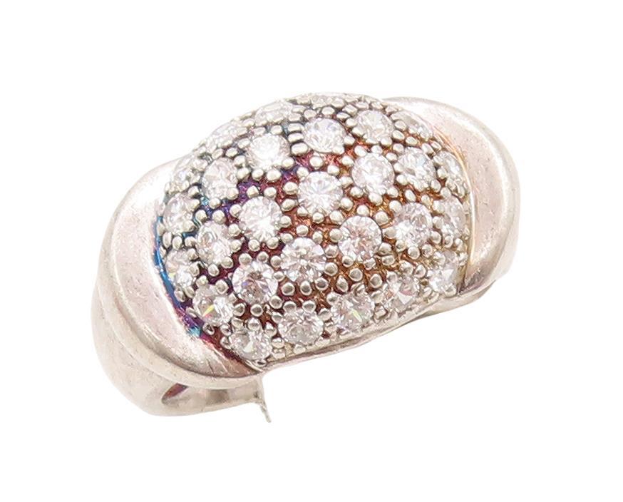 925 Sterling Silver Vintage Ring Minimalist CZ Beaded Bulged Neck  Sz 7  RG28409