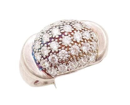 925 Sterling Silver Vintage Ring Minimalist CZ Beaded Bulged Neck  Sz 7  RG28409
