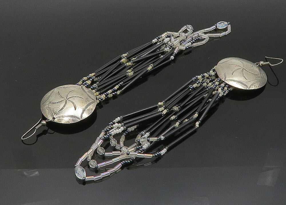 SOUTHWESTERN 925 Silver Vintage Black Onyx & Multi Stone Earrings EG10338