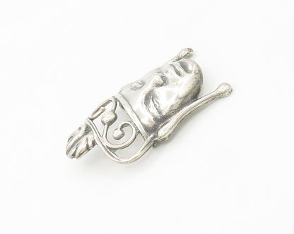 925 Sterling Silver  Vintage Shiny Smooth Goddess Face Brooch Pin  BP6825