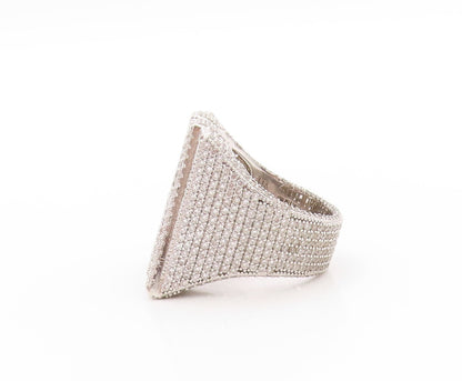 925 Sterling Silver Vintage Ring Iced Out Large CZ Inlay M  Sz 10.5  RG32905