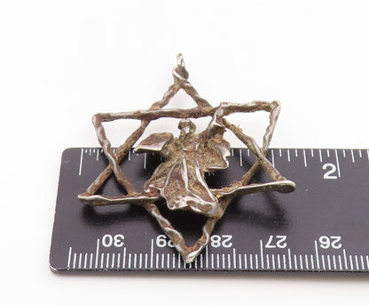 925 Sterling Silver Vintage Pendant Star Of David Moses 10 Commandments  PT25941