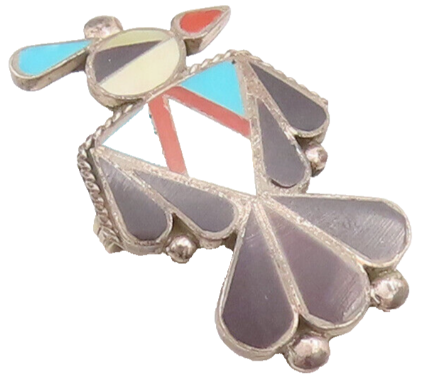 925 Sterling Silver Vintage Brooch Pin NAVAJO ZUNI Multi Stone Peacock  BP10690