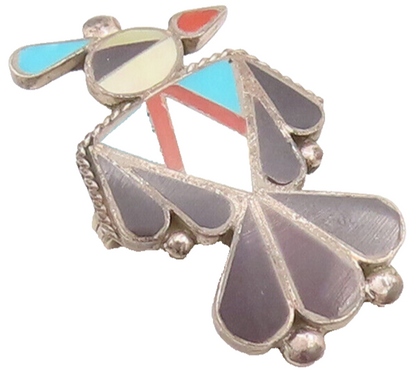 925 Sterling Silver Vintage Brooch Pin NAVAJO ZUNI Multi Stone Peacock  BP10690