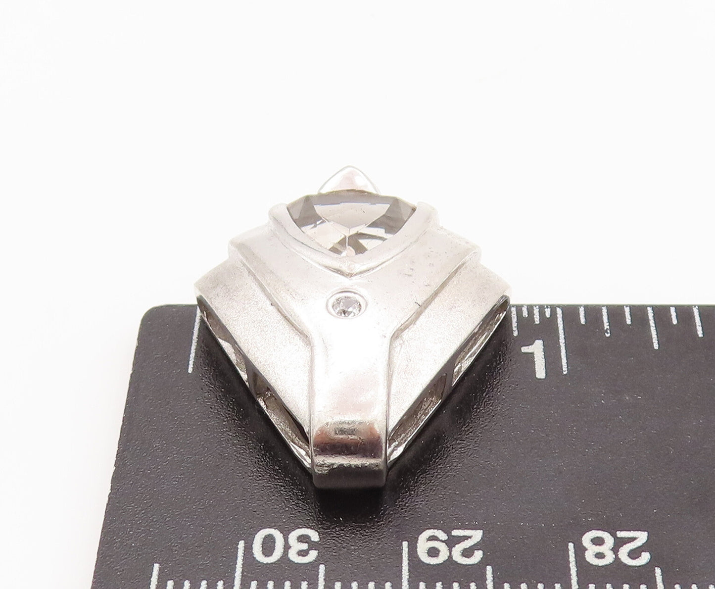 925 Sterling Silver Vintage Pendant Carved Triangle Cut Round CZ Neck  PT23138