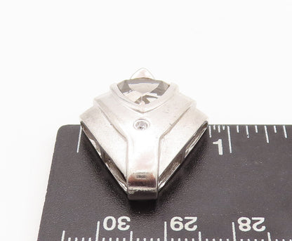 925 Sterling Silver Vintage Pendant Carved Triangle Cut Round CZ Neck  PT23138