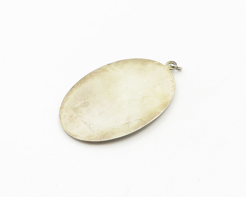 INTERNATIONAL 925 Silver Vintage Oxidized Rose Flower Oval Pendant PT14900