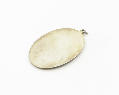 INTERNATIONAL 925 Silver Vintage Oxidized Rose Flower Oval Pendant PT14900