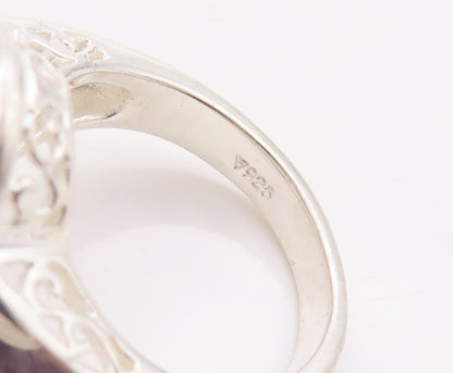 925 Sterling Silver Vintage Ring Swirly Carved Amethyst Flower  Sz 7  RG31424