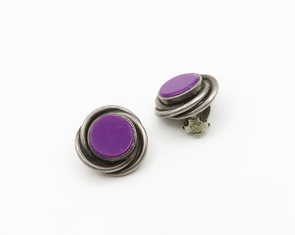 MEXICO 925 Silver  Vintage Sugilite Round Twist Non Pierce Earrings  EG9689