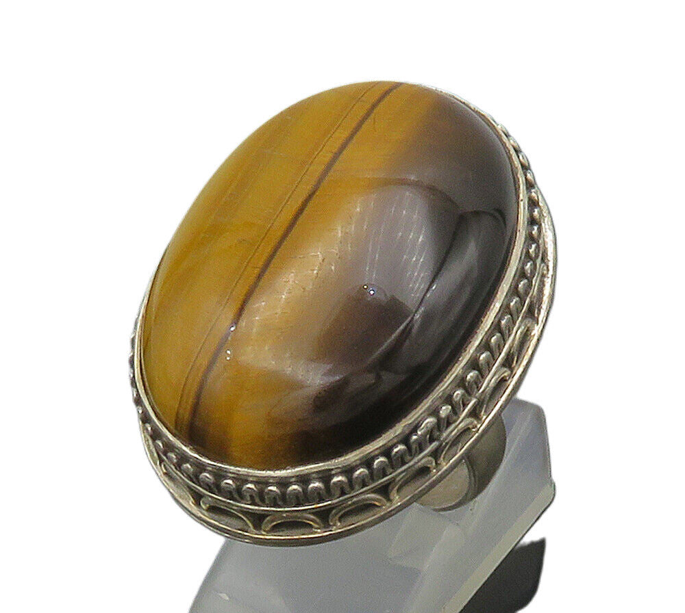 925 Silver  Vintage Cabochon Tiger's Eye Swirl Cocktail Ring Sz 7.5  RG16398