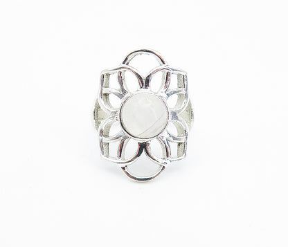 925 Sterling Silver Moonstone Open Floral Design Cocktail Ring Sz 7 RG8058