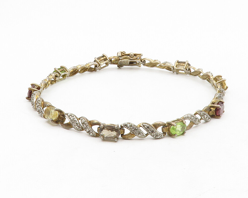 ROSS SIMON 925 Silver Vintage Genuine Diamond & Multi Stone Bracelet BT5142