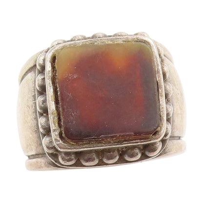 925 Sterling Silver Vintage Ring Carnelian Beaded Statement Band Sz 6.5 RG34123