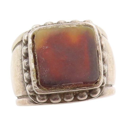 925 Sterling Silver Vintage Ring Carnelian Beaded Statement Band Sz 6.5 RG34123