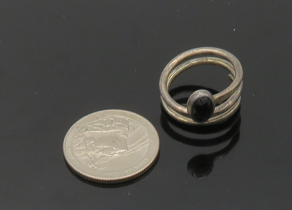 MEXICO 925 Silver  Vintage Cabochon Cut Black Onyx Band Ring Sz 7.5  RG20815