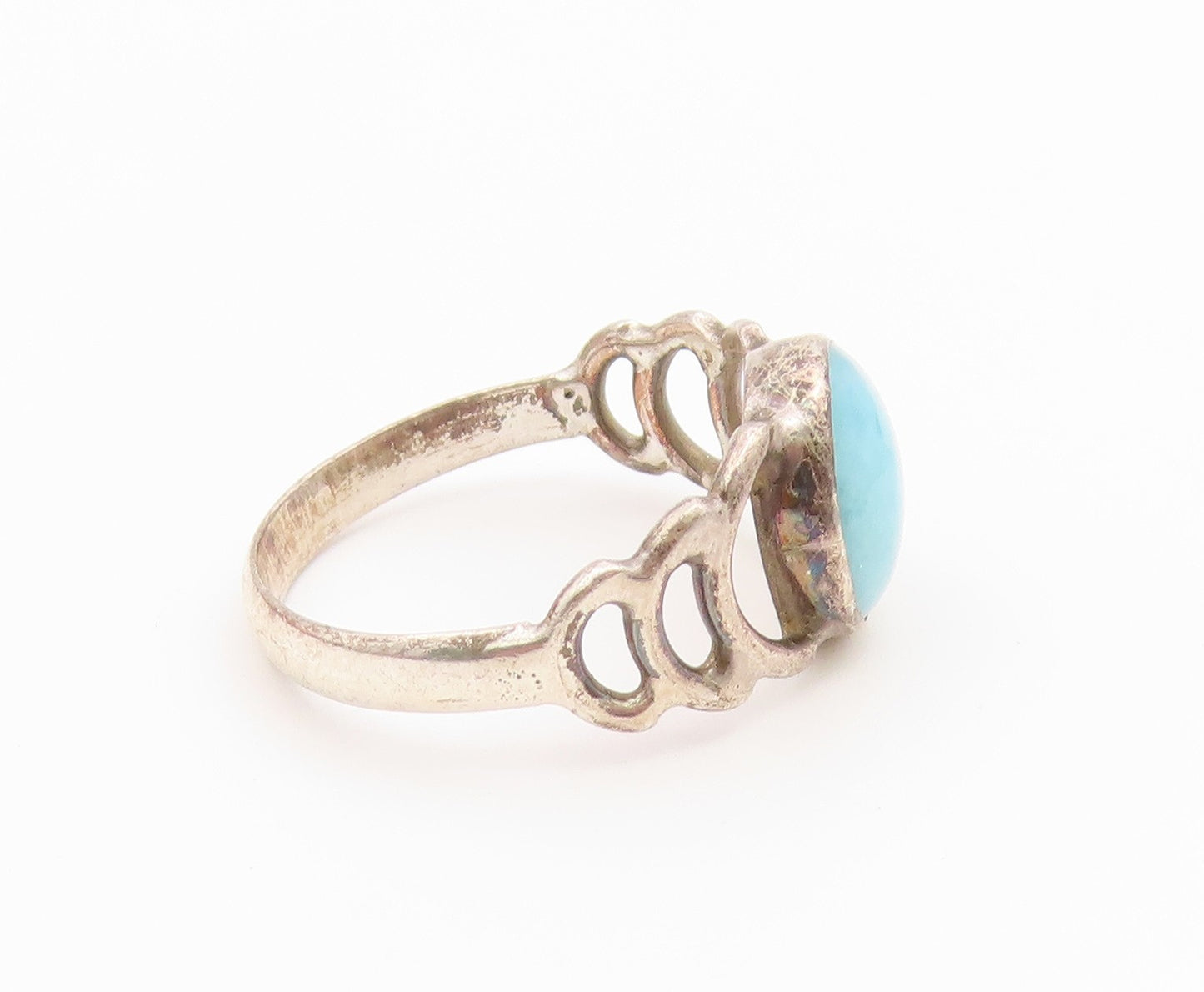 925 Sterling Silver Vintage Ring Larimar Open Wave Cutout Band  Sz 6.5  RG36810