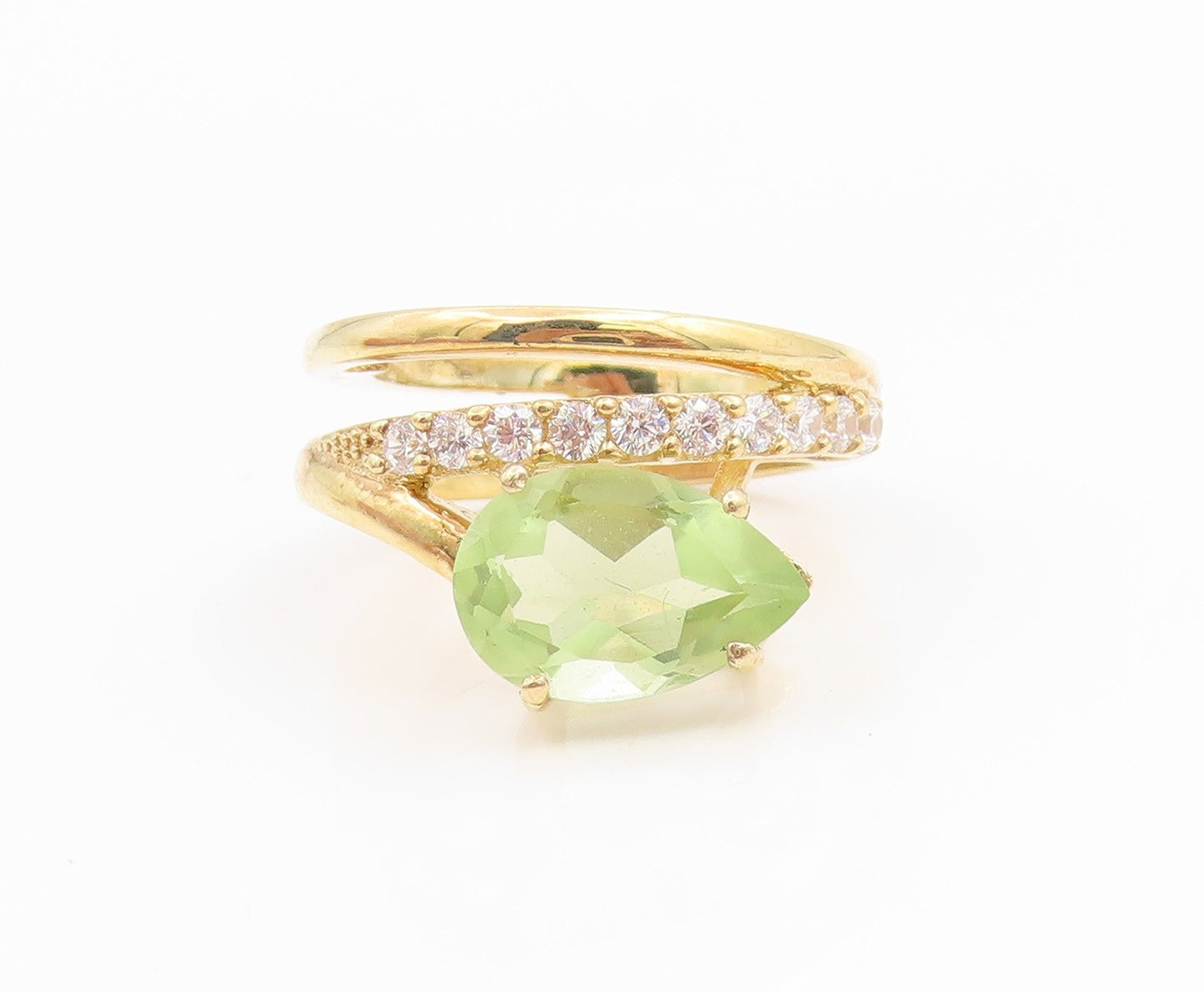 925 Sterling Silver Vintage Ring Gold Plated Peridot & CZ Bypass  Sz 7  RG35913
