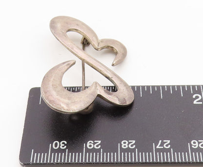 925 Sterling Silver Vintage Brooch Modernist Infinite Love Hearts Pin  BP12103