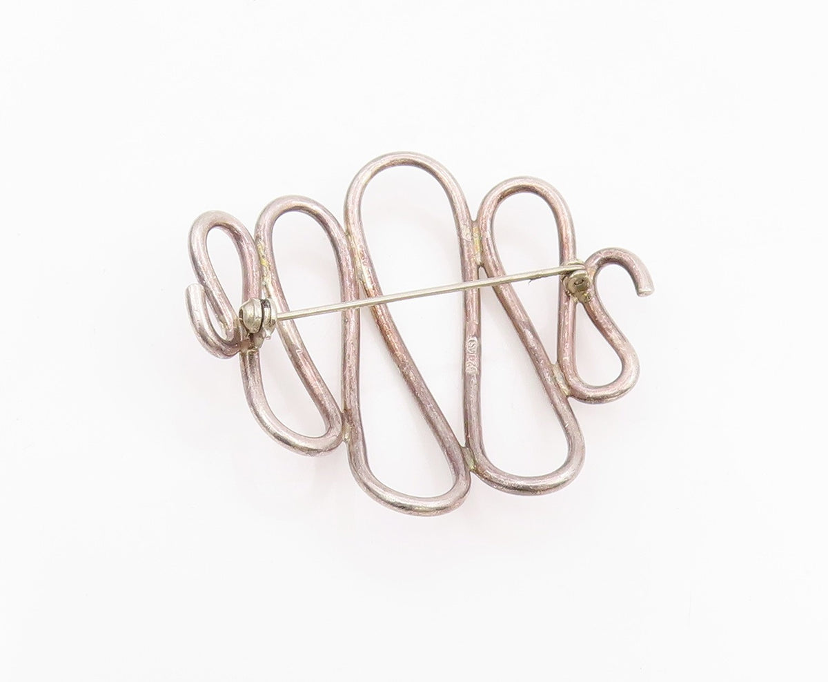 925 Sterling Silver Vintage Brooch Pin Minimalist Cutout Wave Design  BP12165