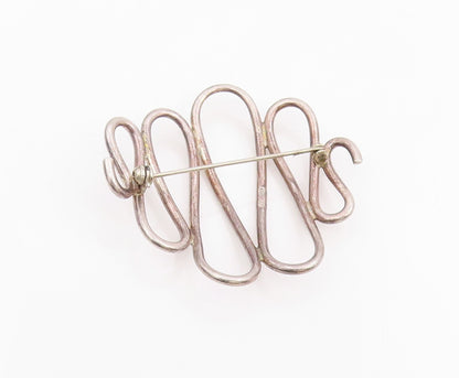 925 Sterling Silver Vintage Brooch Pin Minimalist Cutout Wave Design  BP12165