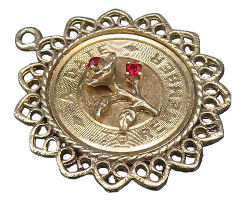 925 Sterling Silver Vintage Date To Remember Garnet Flower Medal Pendant PT21859