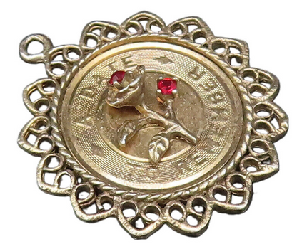 925 Sterling Silver Vintage Date To Remember Garnet Flower Medal Pendant PT21859