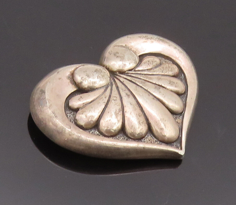 925 Sterling Silver Vintage Brooch Pin Swirly Carved Puffed Loved Heart  BP10648