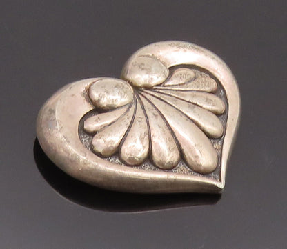 925 Sterling Silver Vintage Brooch Pin Swirly Carved Puffed Loved Heart  BP10648