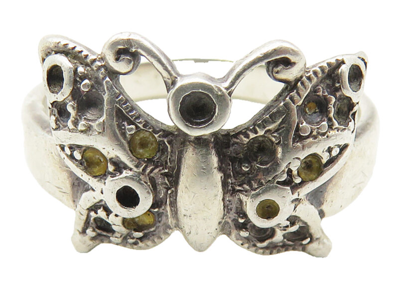 925 Sterling Silver   Vintage Butterfly Motif Smooth Band Ring Sz 7  RG11634