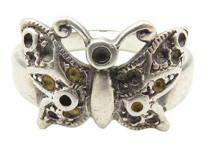 925 Sterling Silver   Vintage Butterfly Motif Smooth Band Ring Sz 7  RG11634