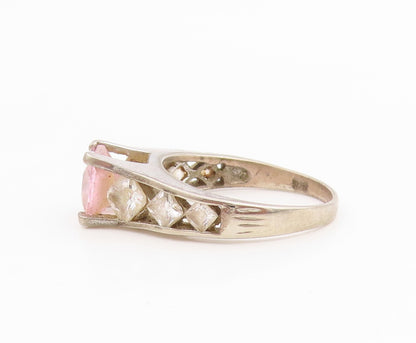 925 Sterling Silver Vintage Ring Classic Pink & White Topaz Band  Sz 7  RG35933