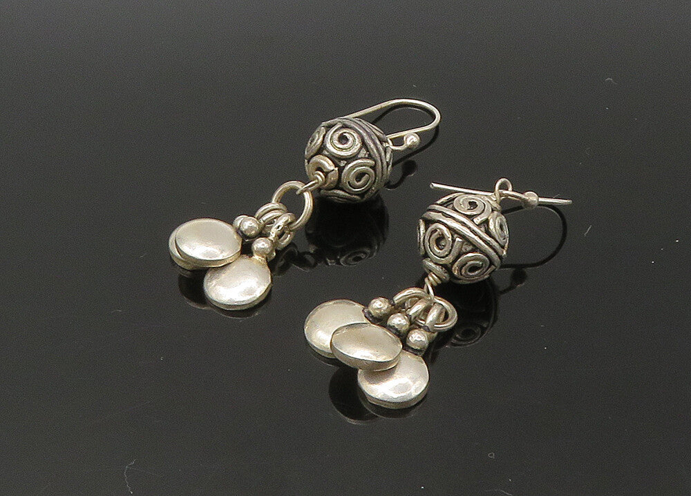 925 Sterling Silver  Vintage Spiral Swirl Sphere Dangle Earrings  EG11035