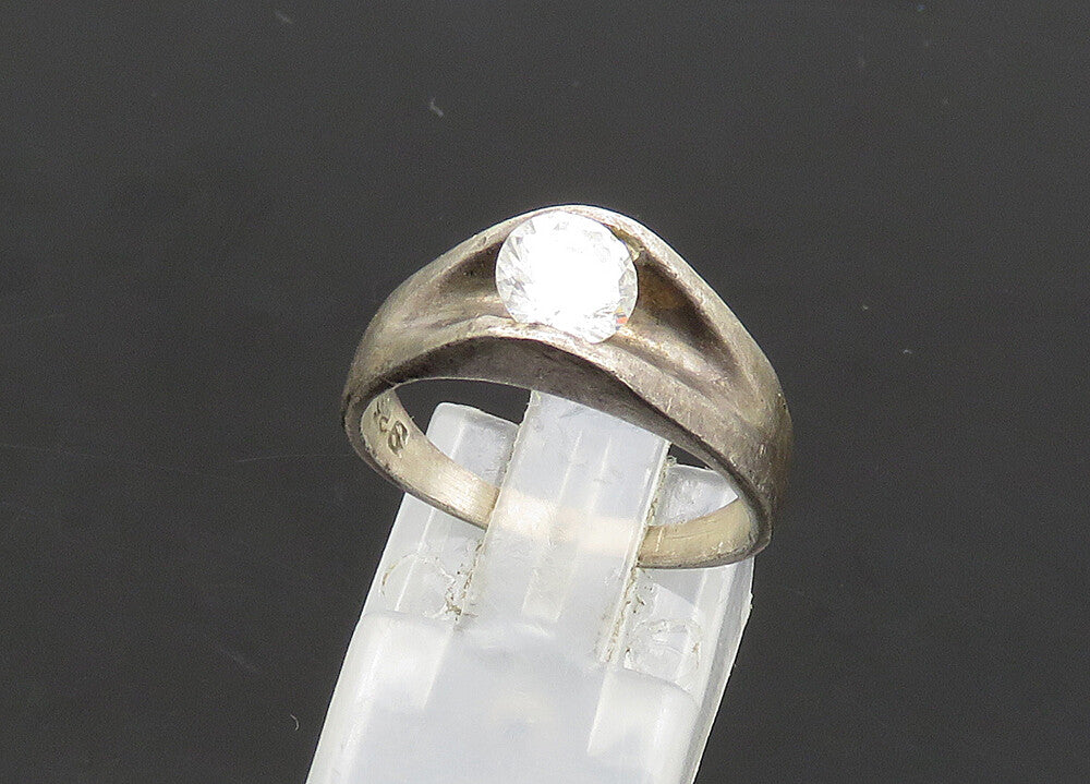 MEXICO 925 Silver  Vintage Cubic Zirconia Dome Solitaire Ring Sz 7  RG21022