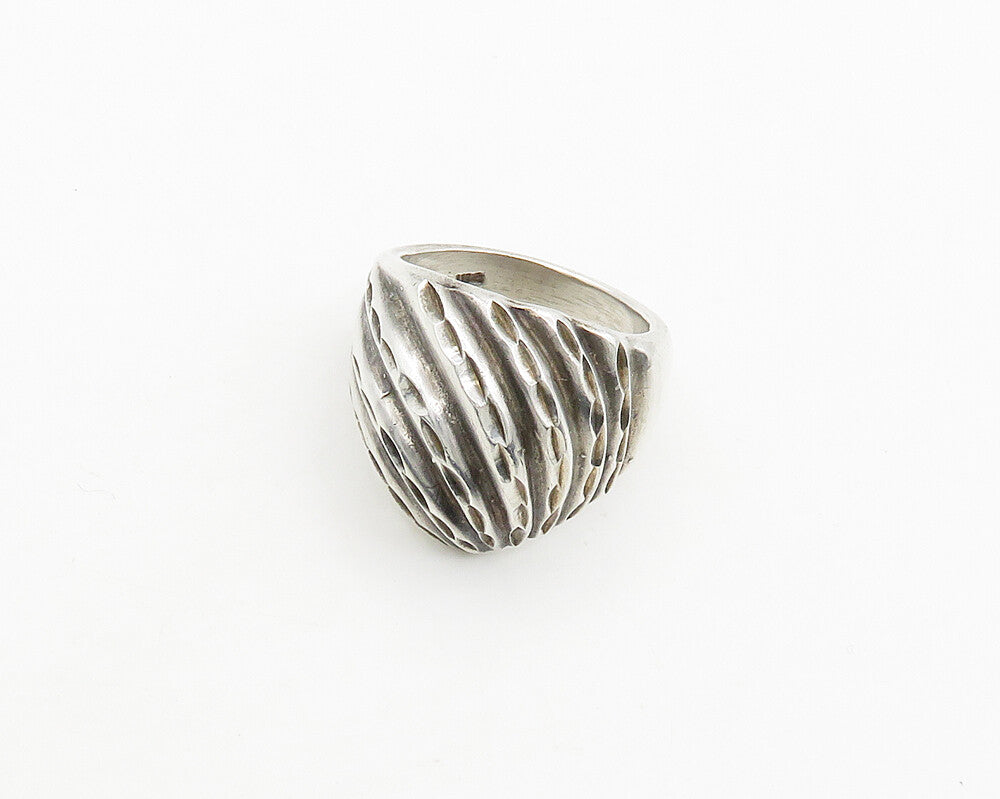 925 Sterling Silver  Vintage Diamond Cut Fluted Dome Band Ring Sz 6  RG19537
