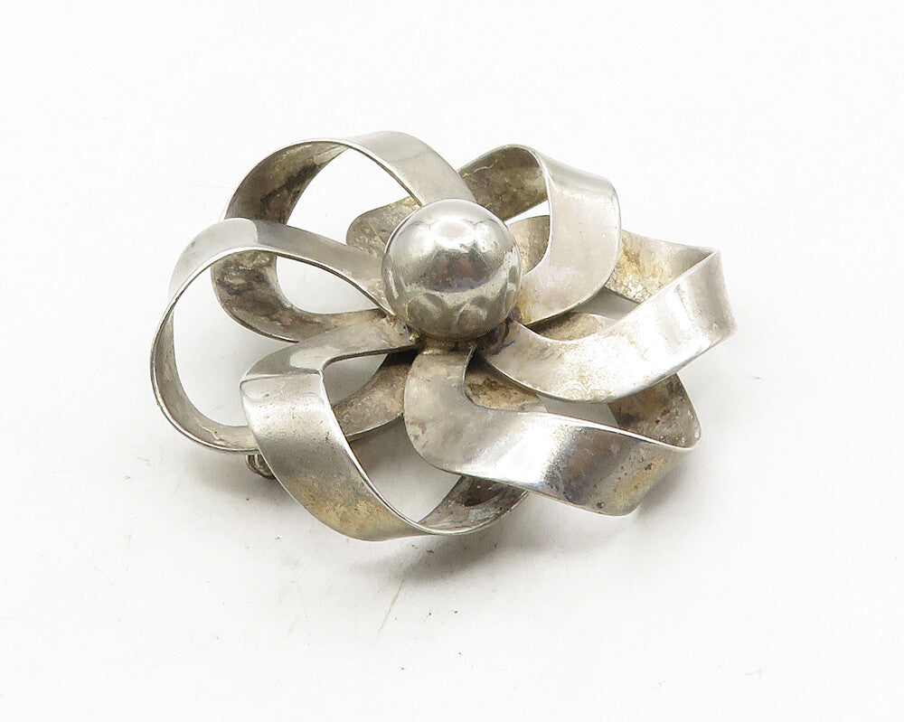 NAPIER 925 Sterling Silver  Vintage Smooth Ribbon Flower Brooch Pin  BP4023