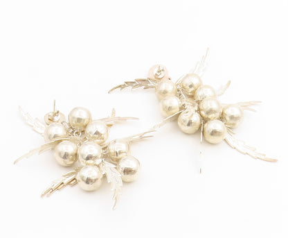 925 Sterling Silver Vintage Earrings Modernist Floral Grapes Cluster  EG13759