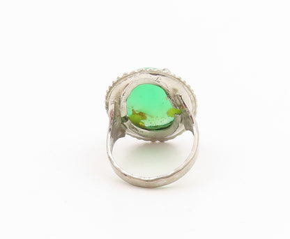925 Sterling Silver Vintage Ring Cabochon Gemstone Beaded Edge  Sz 6.5  RG35863