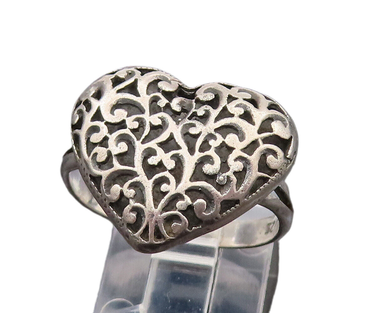 925 Sterling Silver  Vintage Scrollwork Love Heart Ring Sz 6.5  RG26332