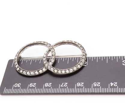 925 Sterling Silver Vintage Brooch Dark Tone CZ Interlocked Rings  BP11506