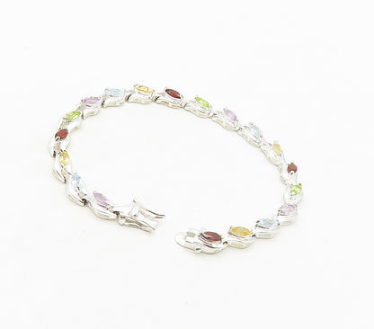 925 Sterling Silver  Topaz Peridot & Amethyst Shiny Chain Bracelet  BT6420