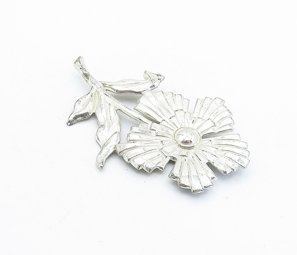 925 Sterling Silver  Vintage Shiny Single Flower Motif Brooch Pin  BP2251