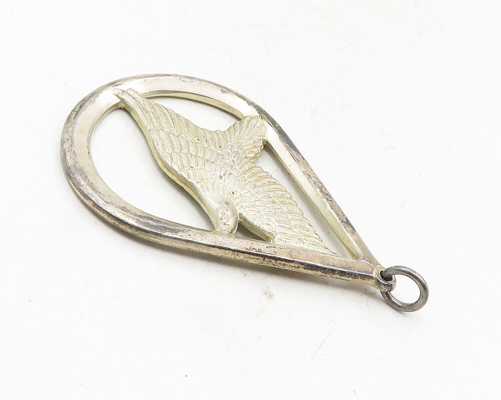 WALLACE 925 Sterling Silver  Vintage Peace On Earth Flying Dove Pendant PT7770
