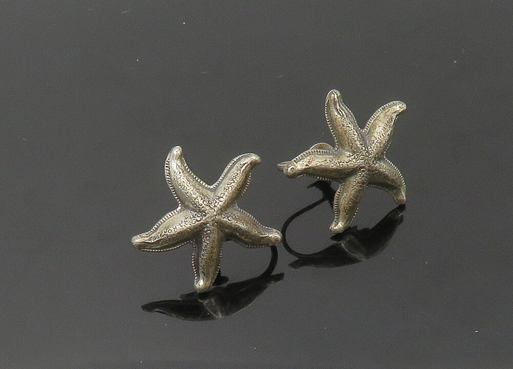 BEAU 925 Sterling Silver  Vintage Starfish Motif Non Pierce Earrings  EG10732