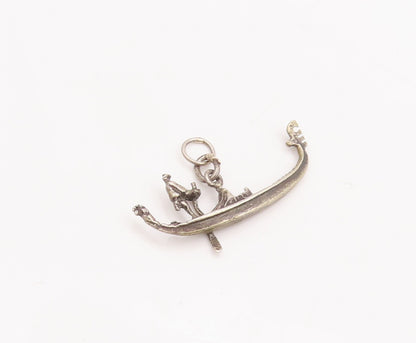 925 Sterling Silver Vintage Pendant Cutout Two People On Boat  PT23313