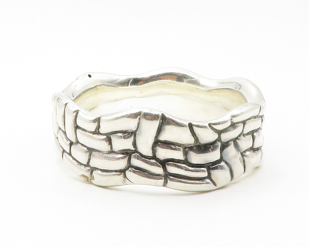 925 Sterling Silver  Vintage Shiny Cobble Pattern Bangle Bracelet  BT5332