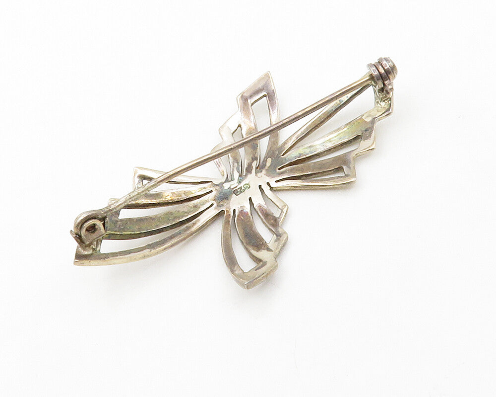 925 Sterling Silver  Vintage Shiny Open Ribbon Bow Design Brooch Pin  BP5204